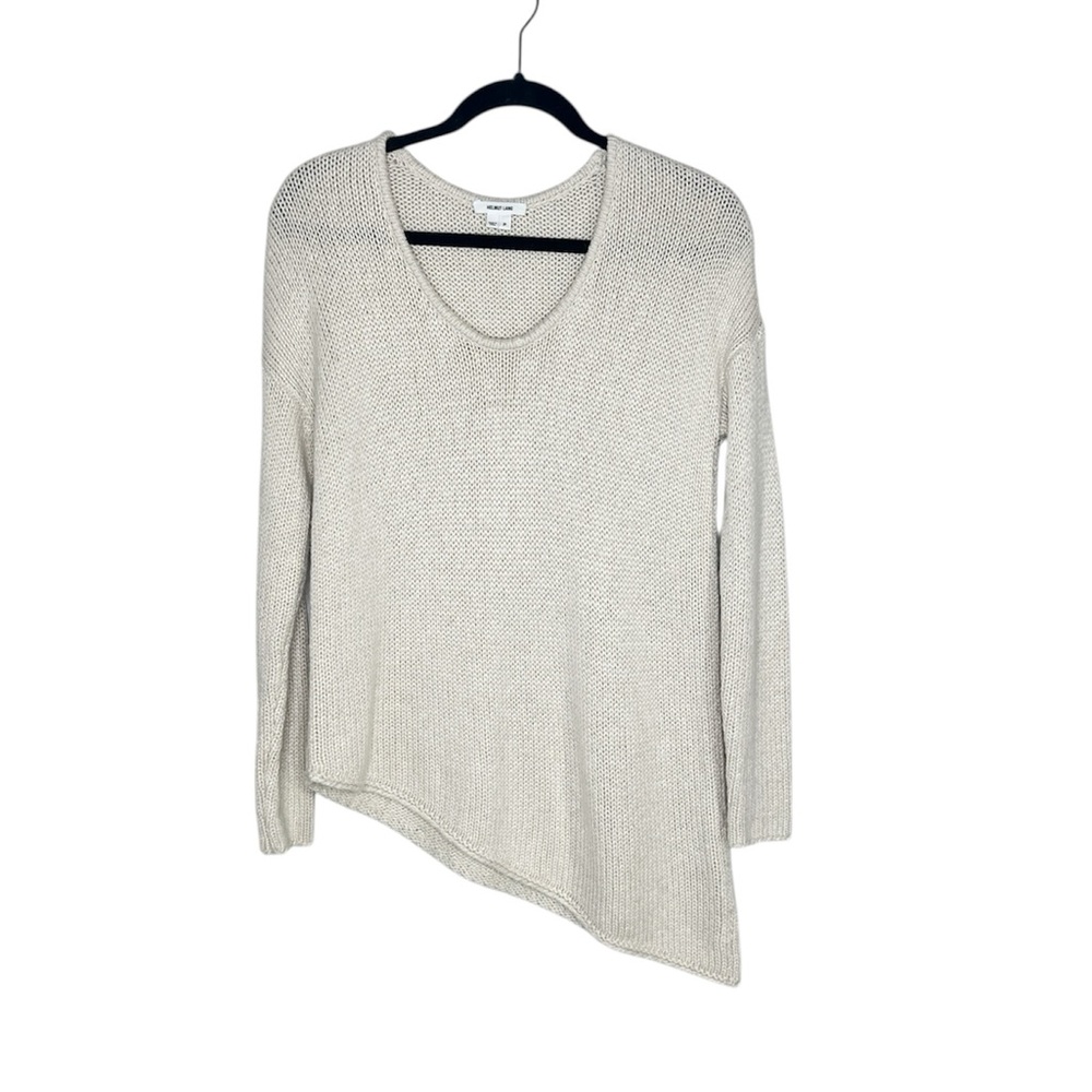HELMUT LANG Asymmetric Hem Alpaca Blend Cream Knit Sweater size P